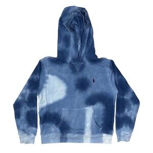 Polo Ralph Lauren Hoodie Boys L 14/16 Blue Tie Dye Fleece Pullover Sweatshirt